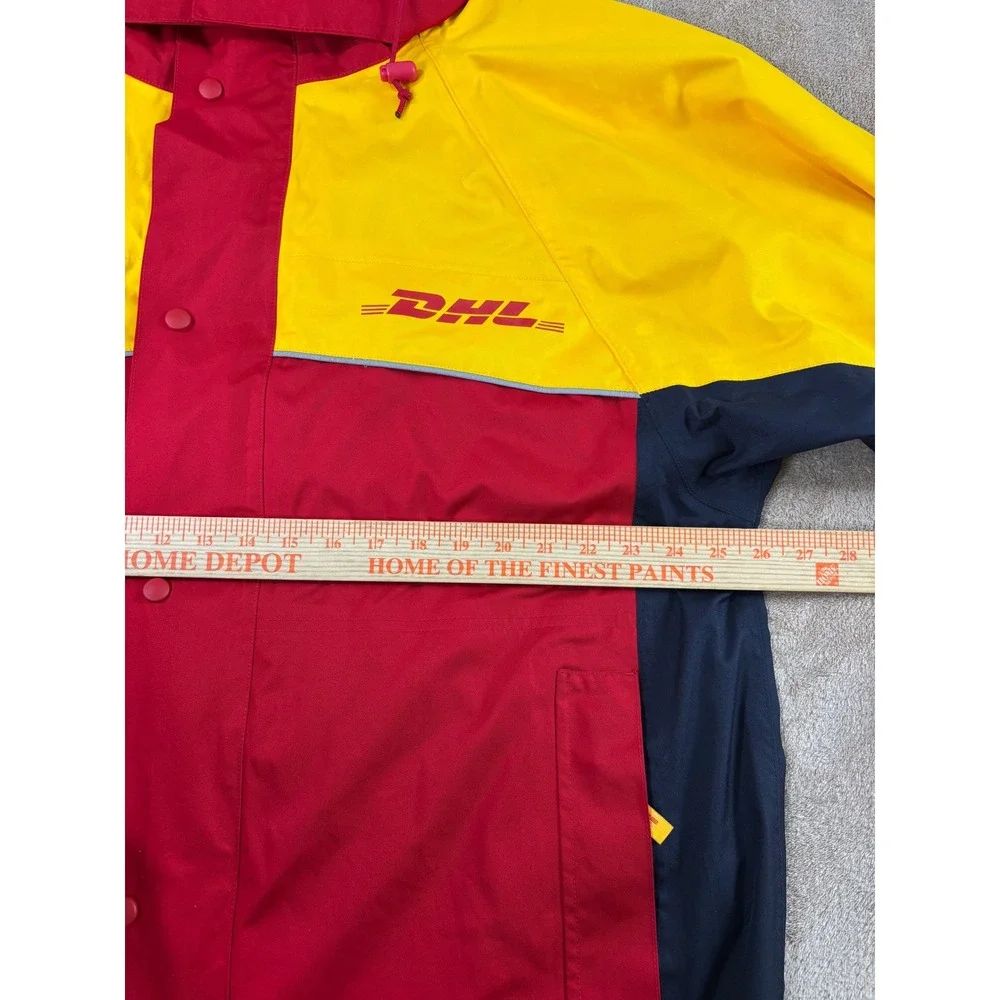 Vintage DHL‎ Service Wind Jacket Men M Red Yellow Mesh Lined Hood Activewear EUC